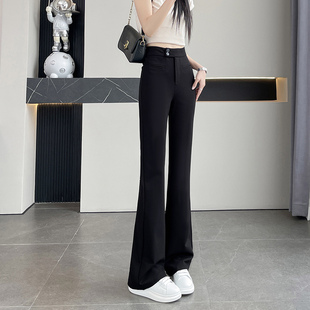 春夏薄款喇叭裤女初中高中学生大码加长高腰显瘦黑色马蹄微喇裤子