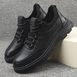 男士 舒适运动鞋 黑色商务休闲皮鞋 百搭青年鞋 真皮男鞋 工厂尾货断码