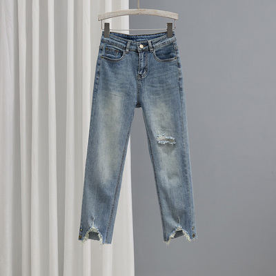 2026不规则磨破小直筒裤女