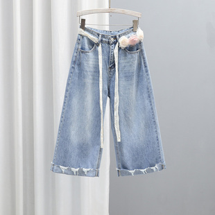 夏季薄款高腰8分牛仔裤女2026新款休闲毛边怀旧百搭小个子直筒裤