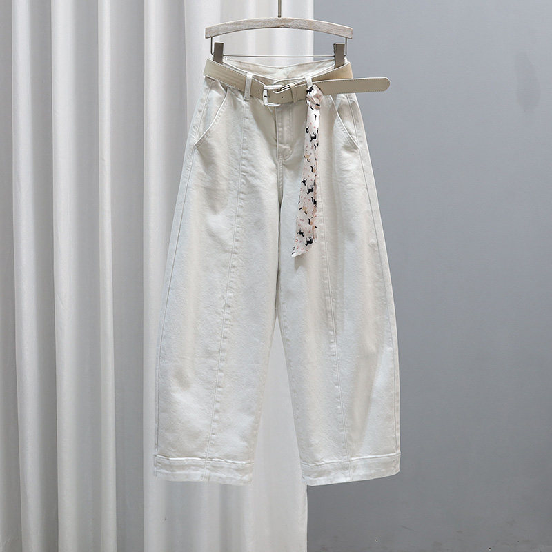 2026春夏高腰哈伦裤女宽松显瘦休闲百搭弯刀裤斜口袋浅色牛仔裤子