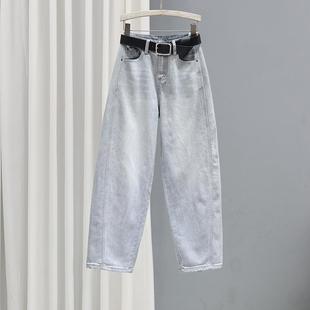 潮流 欧货弹力老爹裤 2025春夏宽松显瘦牛仔裤 女高腰百搭浅蓝色长裤