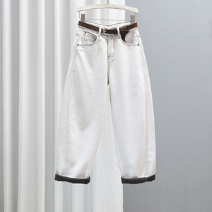 休闲百搭哈伦裤 冬季 高腰显瘦萝卜裤 女2025新款 加绒加厚老爹牛仔裤