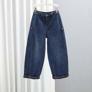 长裤 潮磨破洞百搭哈伦弯刀裤 女加厚老爹裤 2025秋冬加绒宽松牛仔裤