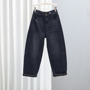 老爹裤 2025秋冬加厚牛仔裤 新款 长裤 女抓绒显瘦宽松百搭哈伦弯刀裤