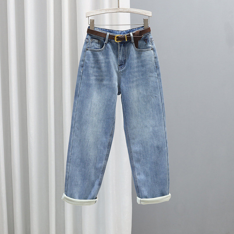 2025秋冬季加绒牛仔裤女浅蓝色加厚萝卜裤潮百搭显瘦宽松哈伦裤子,女装/女士精品,牛仔裤,淘宝优惠券,粉丝福利购,淘宝优惠卷