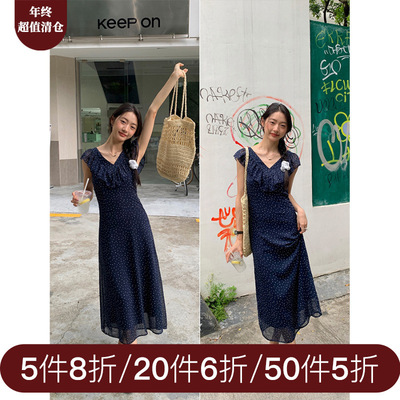 黄峥爱心波点系带连衣裙女2025夏收腰茶歇背心中长裙142LH549时尚