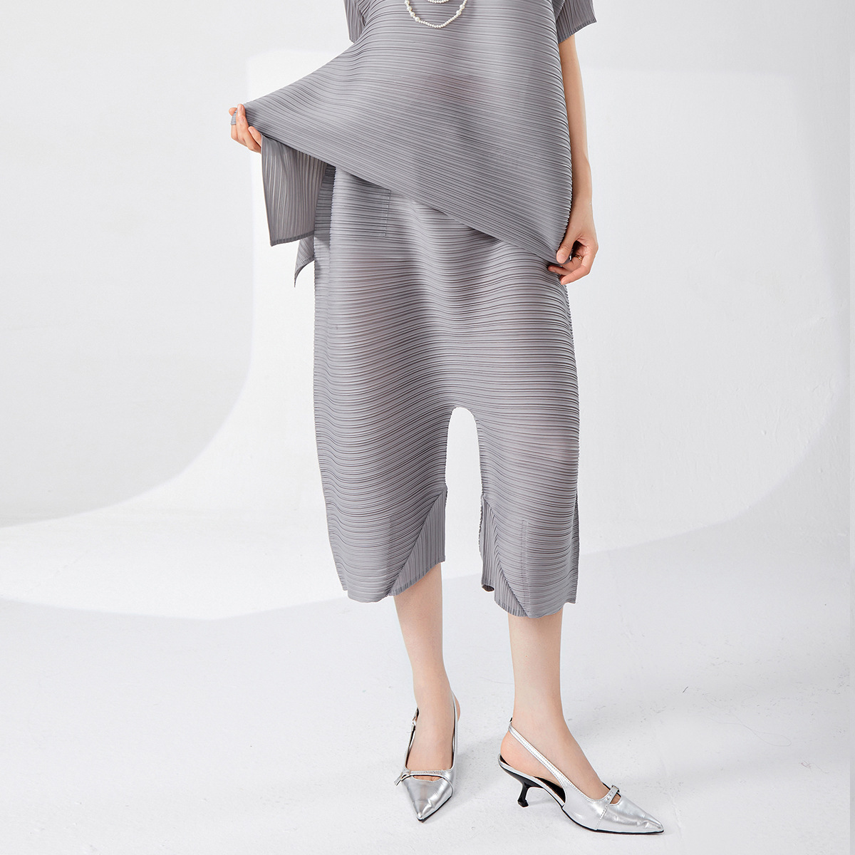 五分裤女士夏季裤子宽松低档裤时尚褶皱裤三宅专柜品质休闲哈伦裤