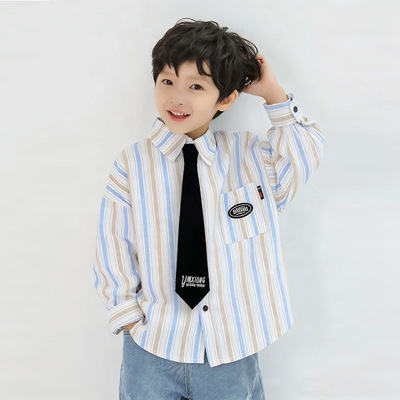 儿童2026新款长袖衬衫韩版男童春秋衬衣男孩牛津纺舒适百搭亲肤软
