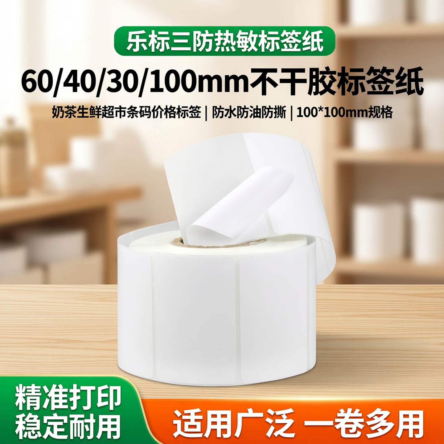 乐标三防热敏标签打印纸60 40 30 100不干胶标签纸奶茶生鲜超市条码价格标签驿站贴纸100*100E邮宝印刷定制