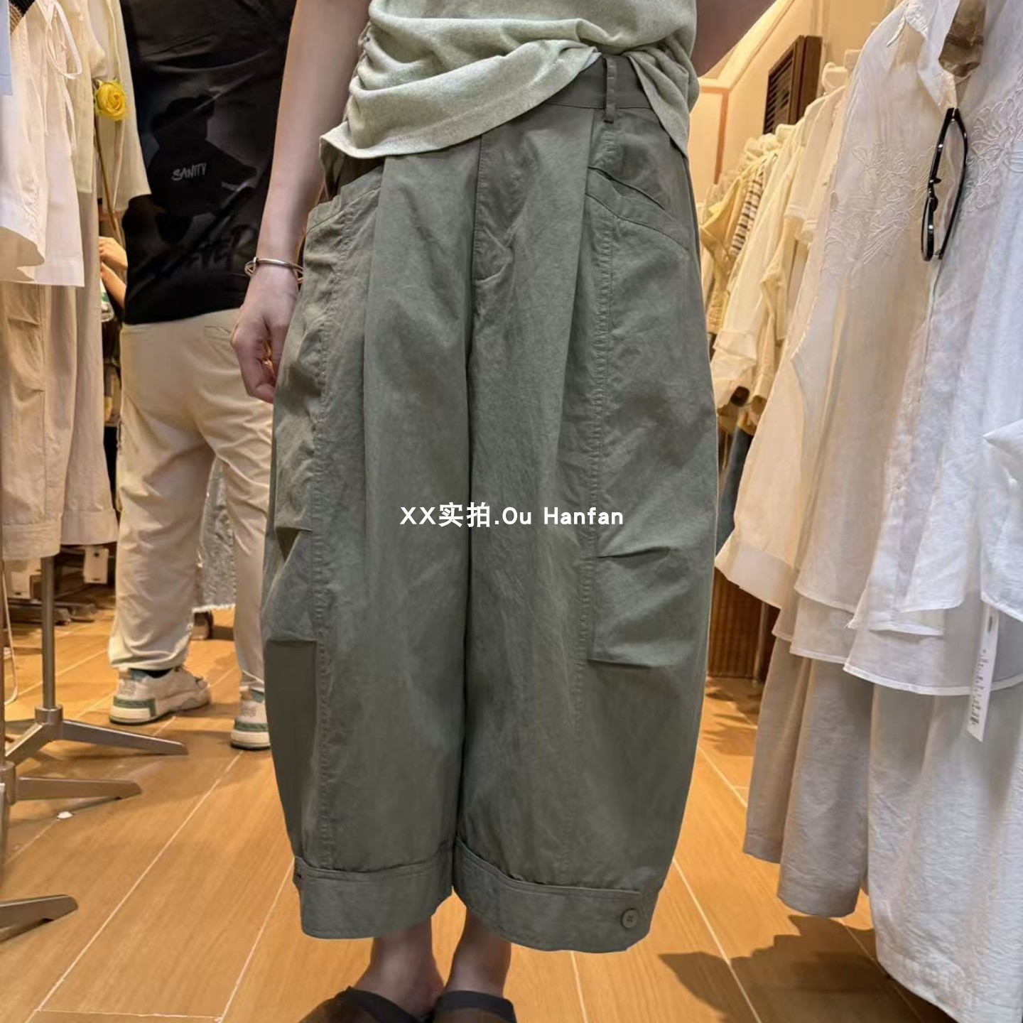 欧货工装风高腰小褶阔腿裤女韩版2026夏季宽松显瘦休闲九分直筒裤
