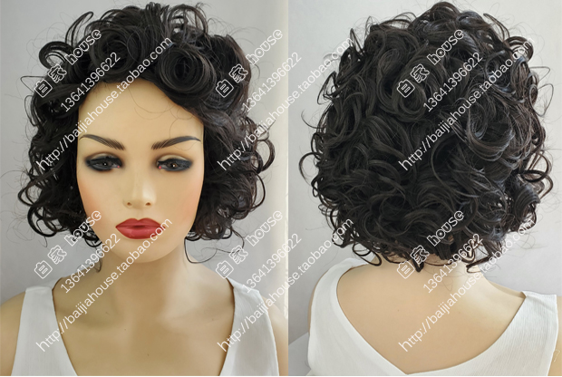 外贸欧美假发 自然黑满头卷 蓬松短卷发 妈妈头舞台时装演出假发