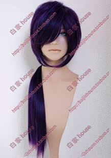 cosplay 动漫 薄櫻鬼 斋藤一 紫黑色 长直发 扎马尾造型假发