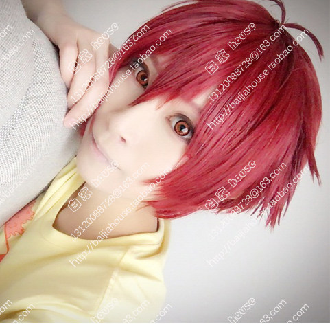 Cathy IDOLiSH7 七濑陆 暗红色翻翘短发 cosplay假发