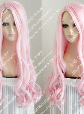 欧美时尚软妹假发 蜜粉色 侧分无刘海后背头长卷发 大波浪空气卷