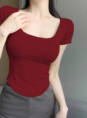 短袖纯欲薄款设计感螺纹棉女修身