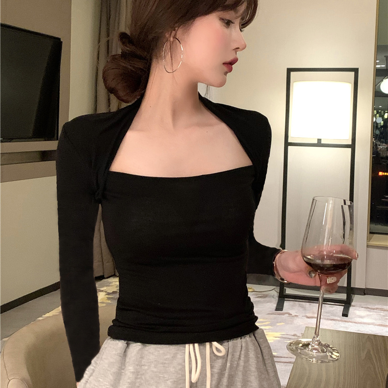 短袖万能打底衫夏季方领锁骨上衣