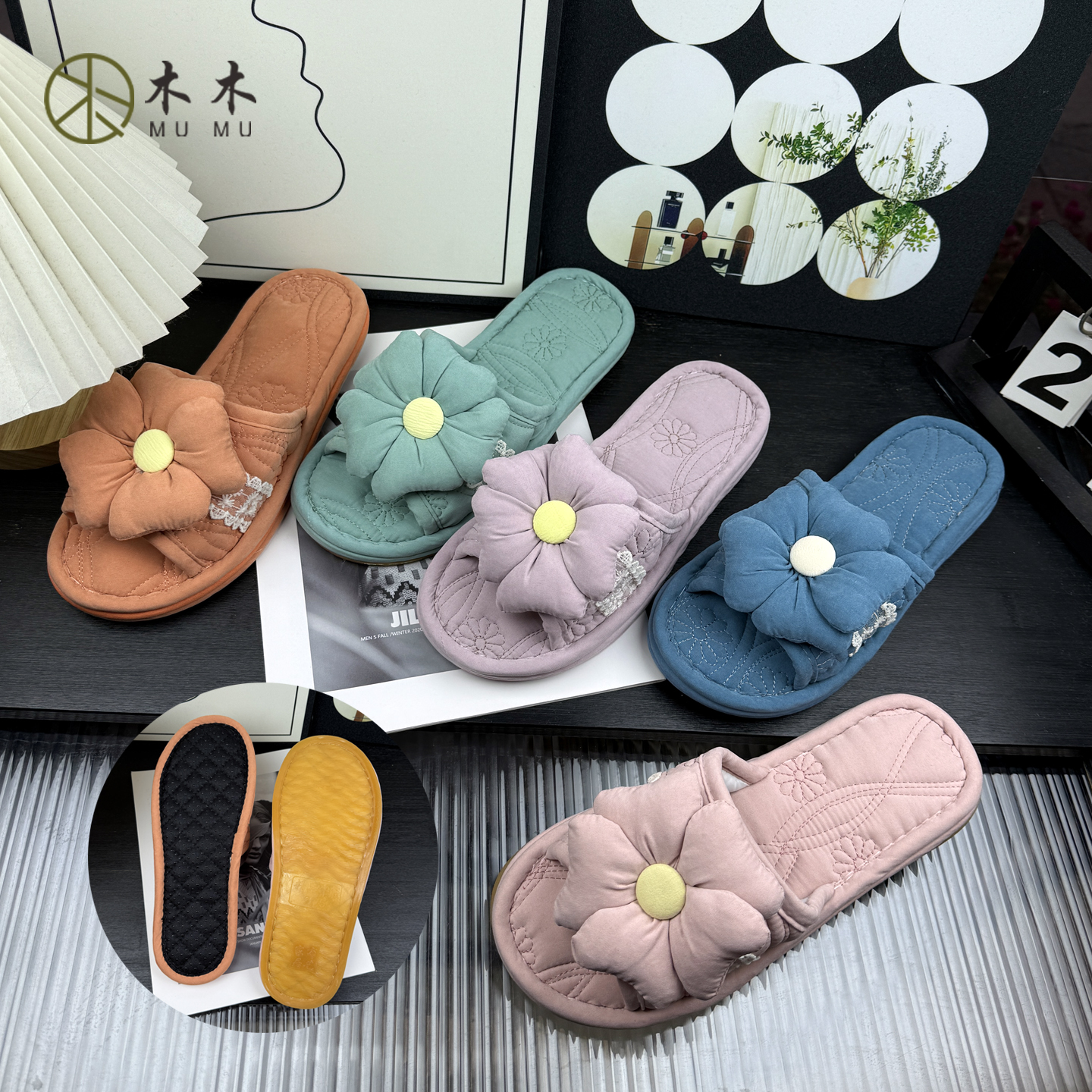 居梦家新款欧式奢华布底静音拖鞋