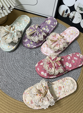 居梦家三层加厚布艺拖鞋牛筋底防滑地板静音吸汗四季亚麻软底轻便