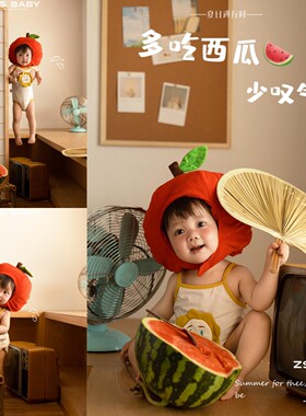 宝宝百天照周岁照服装复古西瓜照