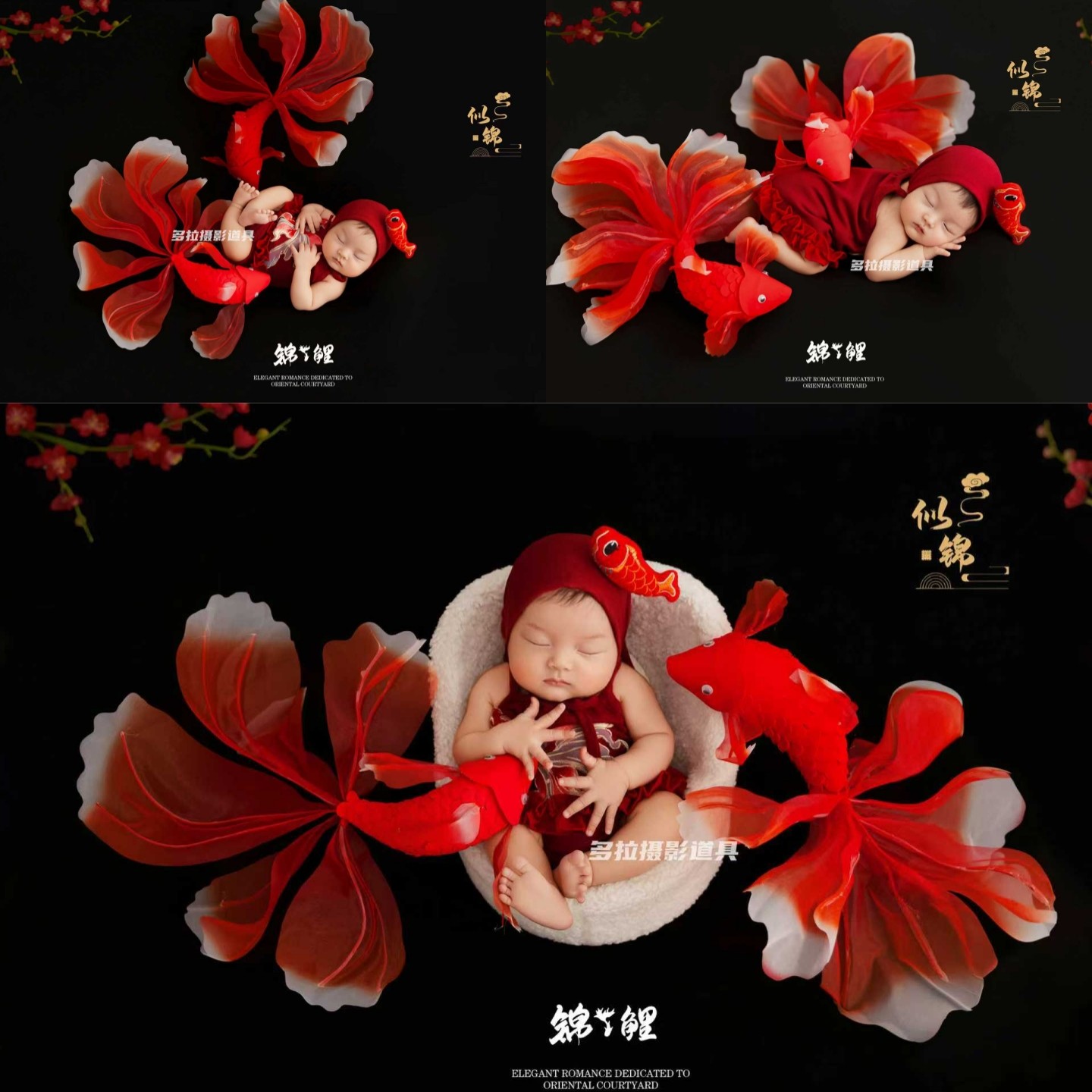 新生儿拍照服装红色新年锦鲤婴儿满月照月子照百日宝宝拍照道具