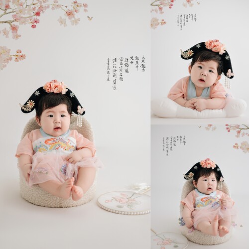 樱花主题宝宝百天周岁照拍照服装