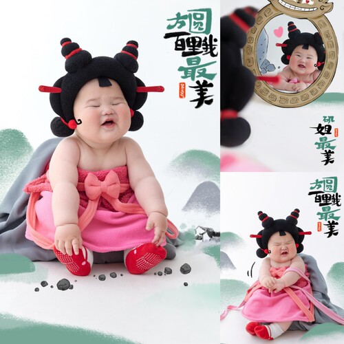 儿童摄影服装石矶娘娘卡通造型主题哪吒宝宝百天照周岁照拍照服装