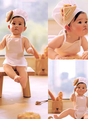 百天照周岁婴儿摄影服装宝宝艺术照厨师帽造型衣服道具帽子
