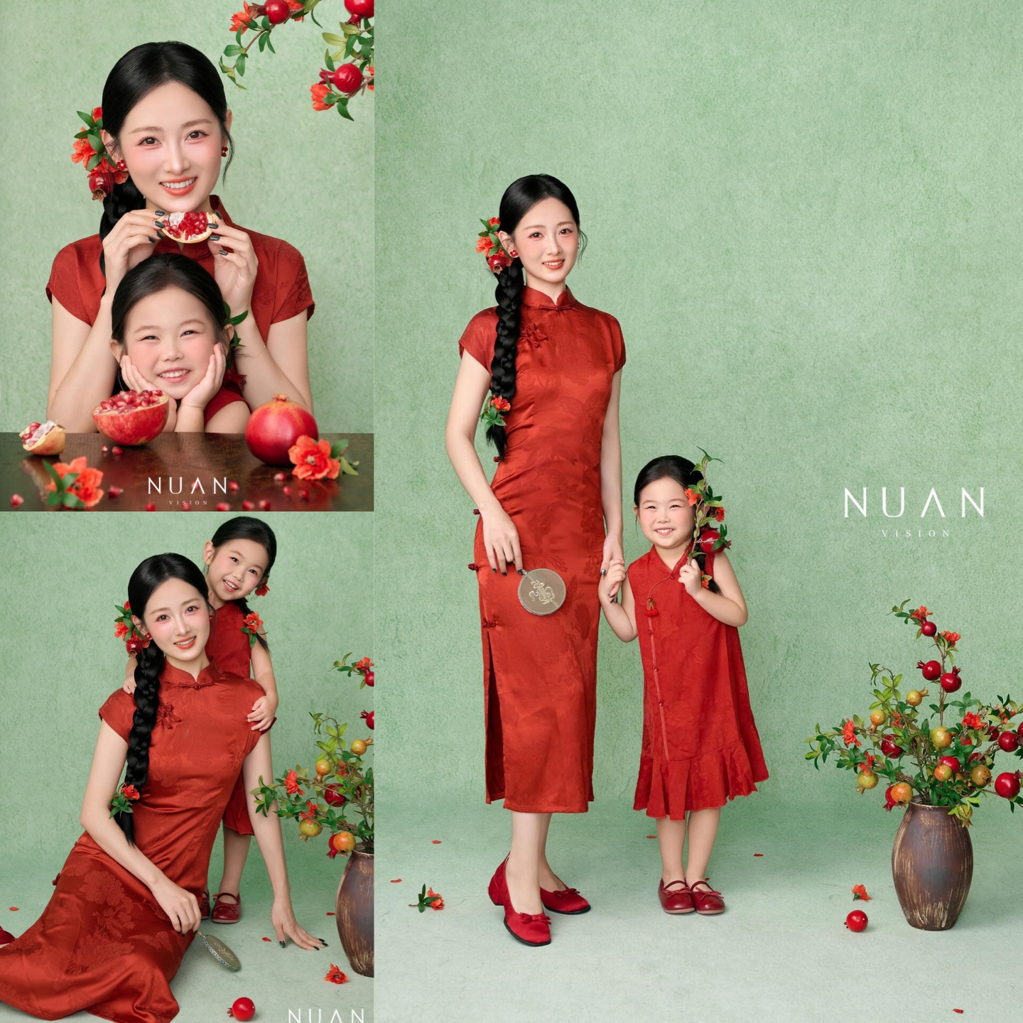 儿童摄影服装红色新年照新中式母女亲子装旗袍写真艺术亲子照