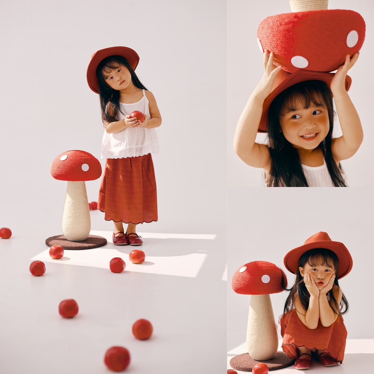 儿童摄影服装新款女孩红色波点