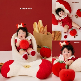 儿童摄影服装水果苹果宝宝百天照周岁照拍照服装影楼婴儿百日照衣