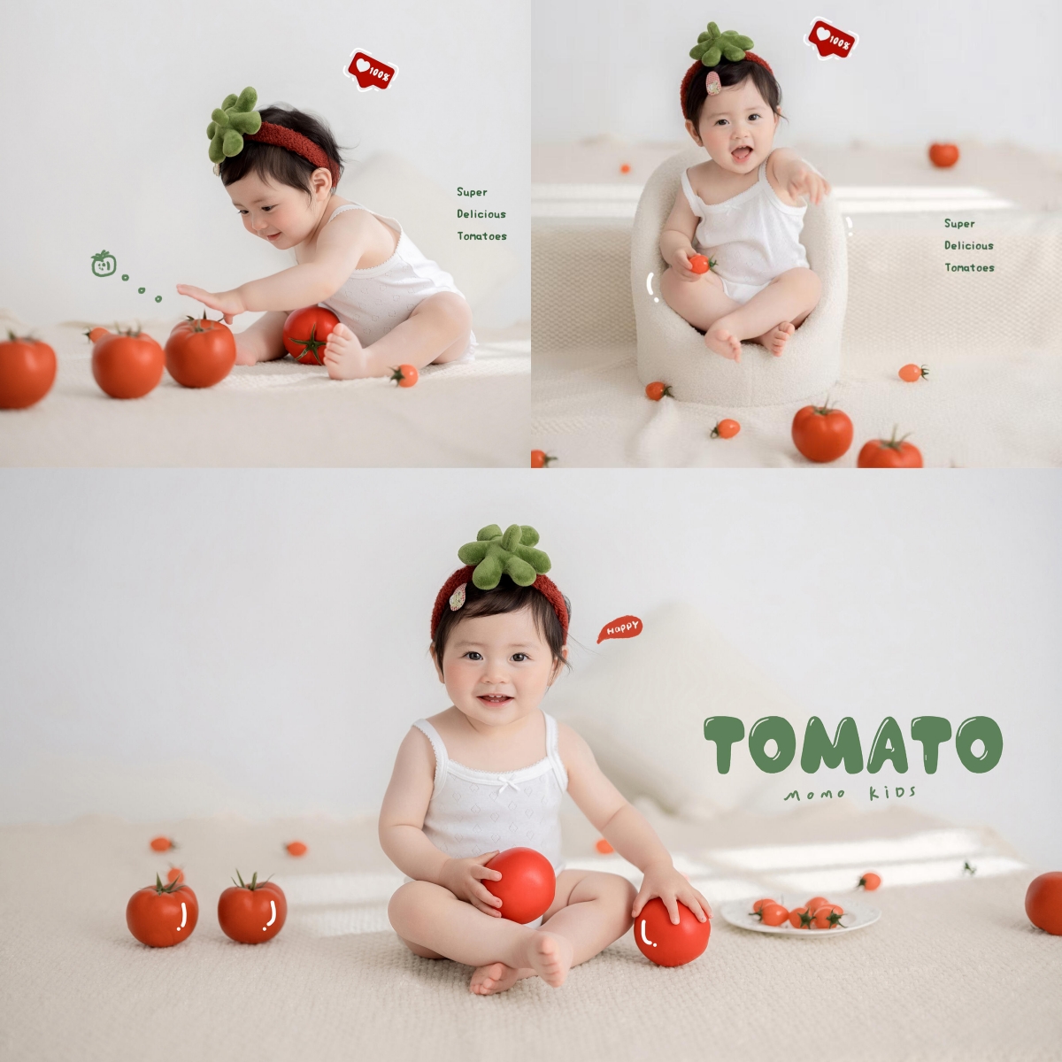 宝宝百天照拍照服装水果番茄主题影楼婴儿百日照周岁照拍摄道具