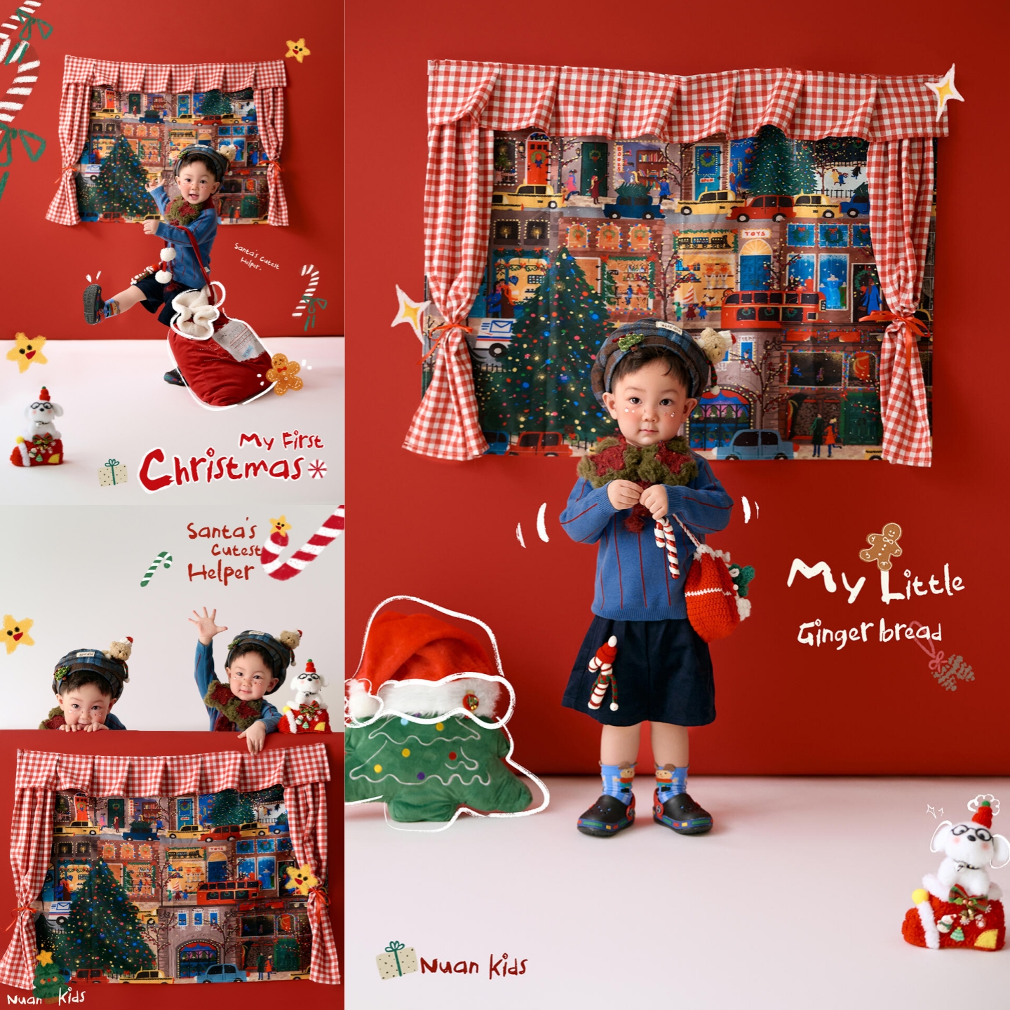 儿童摄影服装圣诞风写真照衣服蓝色毛衣圣诞树造型装饰拍照道具