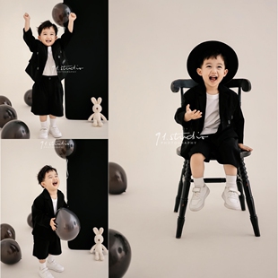 儿童摄影服装黑色西装生日礼服表演毕业季服装影楼男孩写真照衣服