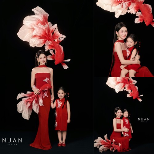 红色锦鲤亲子中式服装