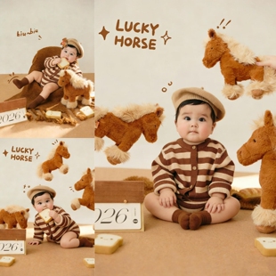 儿童摄影服装小马宝宝百天照周岁照拍照道具婴儿马年百日生日照