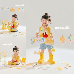 春天儿童摄影服装黄色系女孩小童写真艺术照拍照道具影楼春日主题