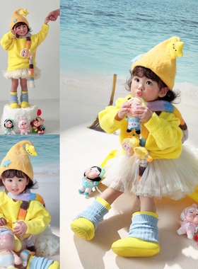 儿童摄影服装黄色星星人主题羊毛毡帽子女孩生日写真照拍照衣道具