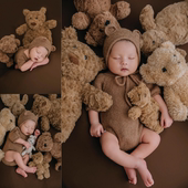 新生儿摄影道具小熊主题宝宝满月拍照月子照拍照服装 咖色包屁衣