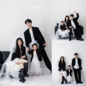 一家三口暗黑甜酷风影楼摄影 外套拍照服装 亲子摄影服装 黑色西装