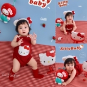 儿童摄影服装 红色kt猫主题影楼宝宝女孩艺术照写真照拍照道具 新款