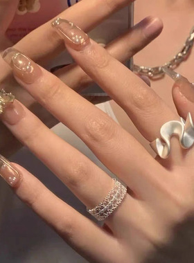 s925纯银波浪戒指女ins磨砂开口