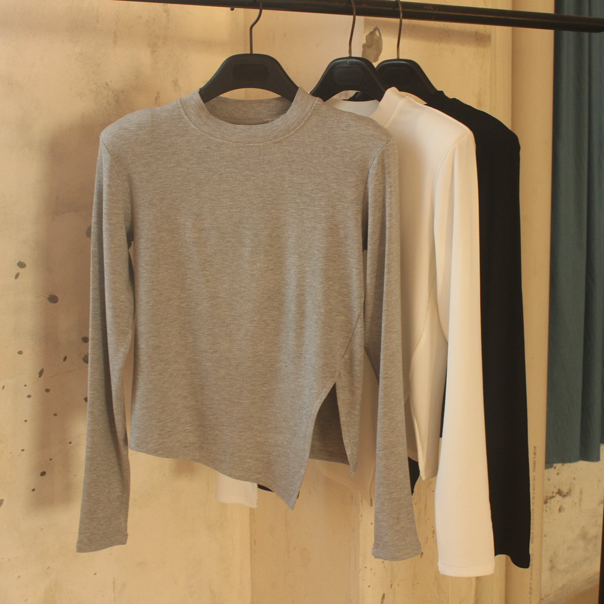 不规则个街显瘦螺纹针织春底