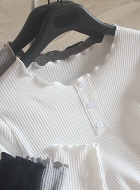 螺纹纯棉修身T恤 常规款圆领长袖打底衫秋季百搭日常胖MM大码内搭