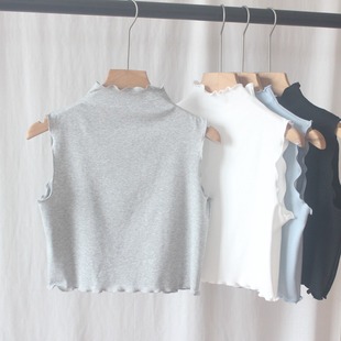 高领背心气质百搭假领子打底衫 半高领无袖 秋冬内搭木耳边胖子大码