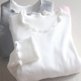 螺纹显瘦打底衫 加绒T恤女胖子大码 保暖内搭女士日常居家 修身 冬季