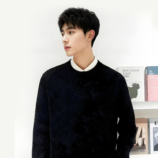 基础款纯色圆领羊绒毛衣男青年冬季保暖内搭打底针织衫黑色慵懒风