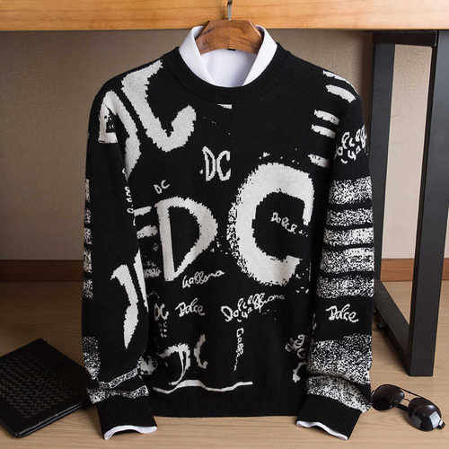 DC图案羊绒衫男圆领青年毛衣男潮