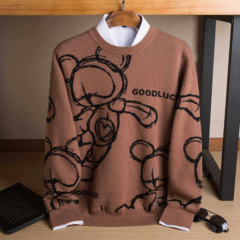 2025冬季新款羊绒衫男士毛衣针织打底套头衫泰迪熊100纯羊绒上衣