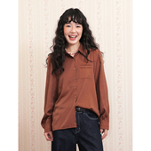 化学少女「棕风旧梦」棕色合肩长袖 女秋冬氛围感复古上衣 压褶衬衫